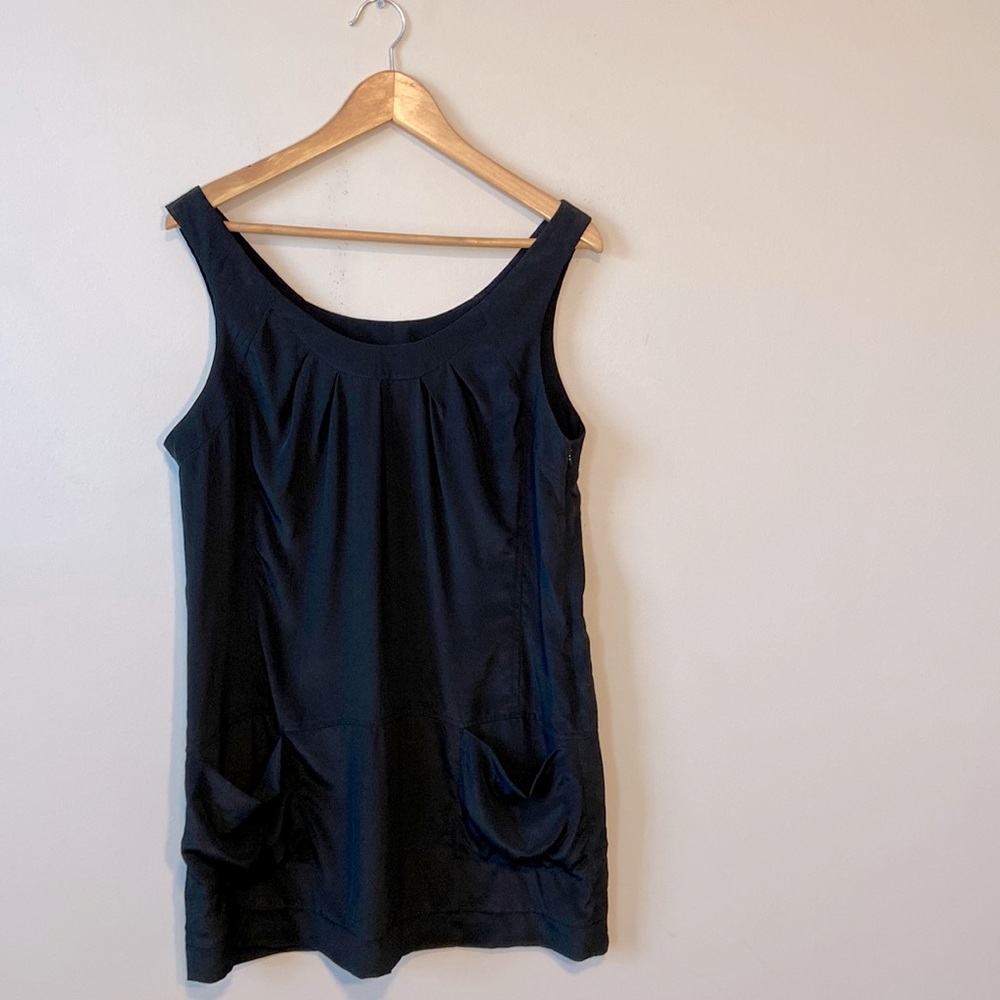 Saks Fifth Avenue 100% silk black pocket tank top dress